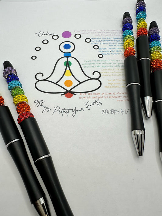 Chakra Inspired Beaded Pen with Rhinestone Beads