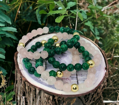 Green Agate and Rose Quartz