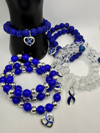 Colon Cancer (awareness)/ Blue Ribbon-Meaningful Gift for Her: Handmade Beaded Bracelet Supporting Survivors