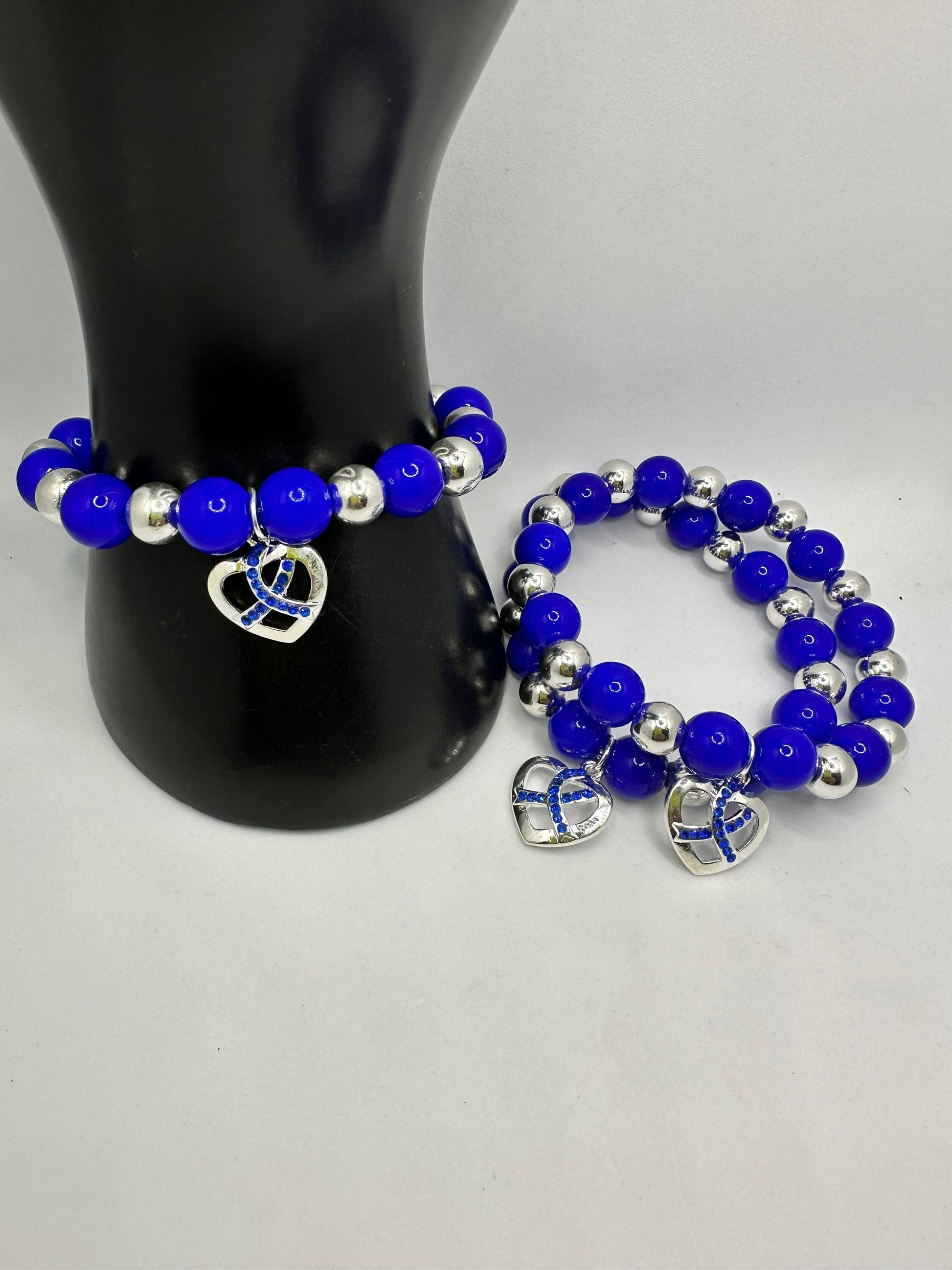 Colon Cancer (awareness)/ Blue Ribbon-Meaningful Gift for Her: Handmade Beaded Bracelet Supporting Survivors