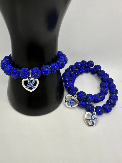 Colon Cancer (awareness)/ Blue Ribbon-Meaningful Gift for Her: Handmade Beaded Bracelet Supporting Survivors