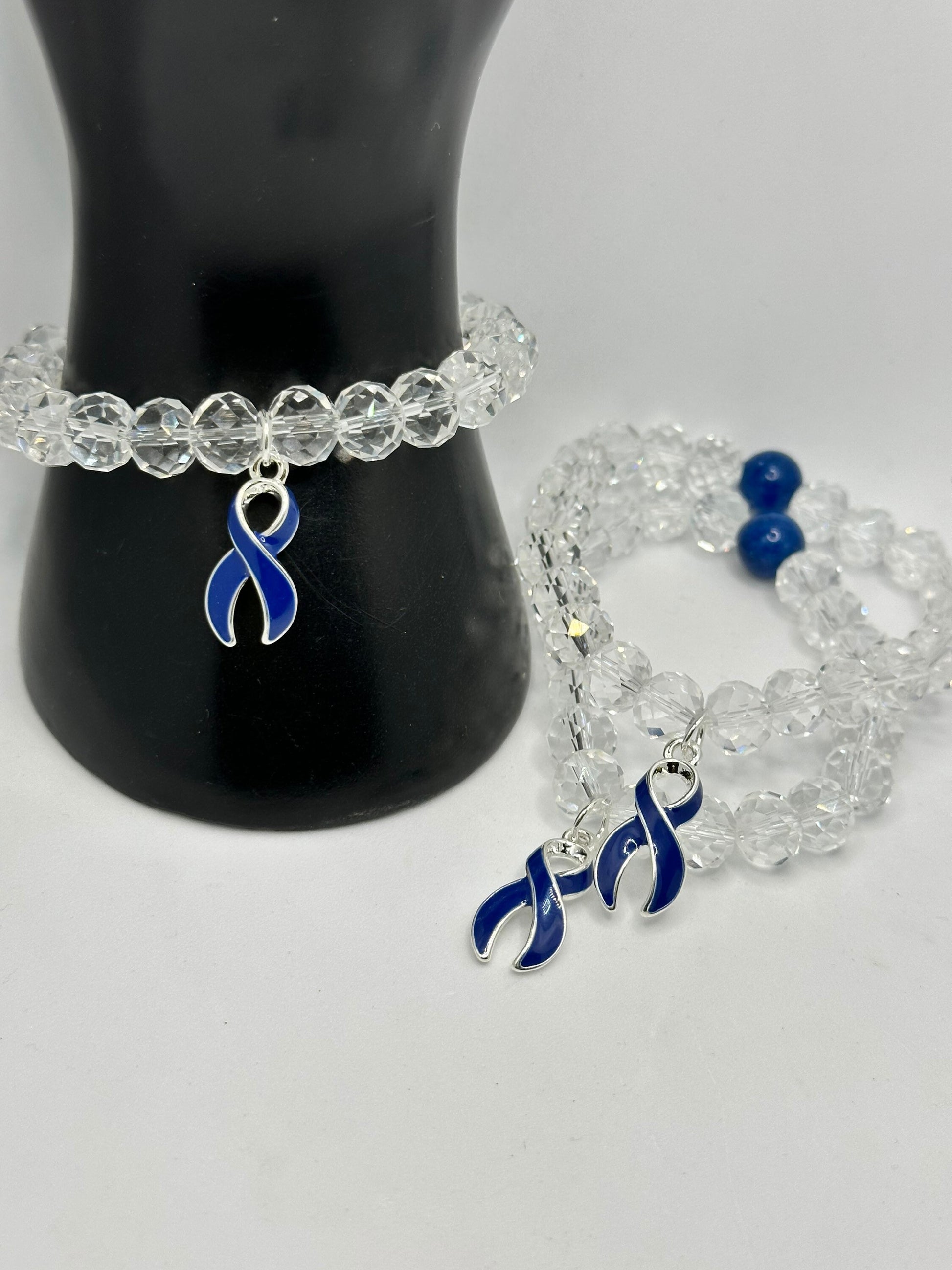 Colon Cancer (awareness)/ Blue Ribbon-Meaningful Gift for Her: Handmade Beaded Bracelet Supporting Survivors