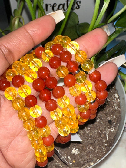 Sacral and Solar Plexus Chakra Bracelet - Handmade Carnelian and Citrine Beaded Bracelet for Positive Energy and Abundance