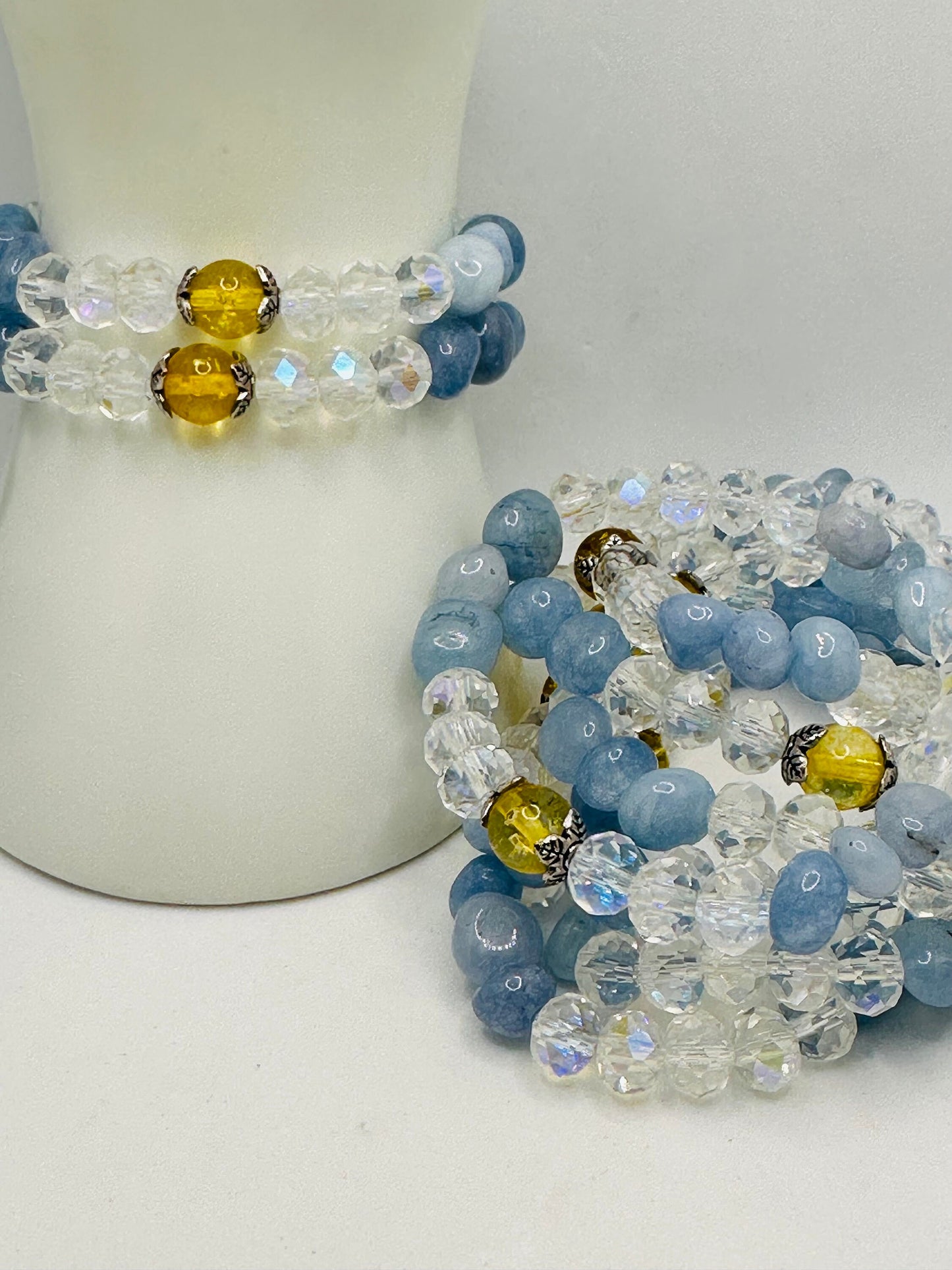 Handmade Aquamarine and Citrine Bead Bracelet - Promote Serenity and Wealth