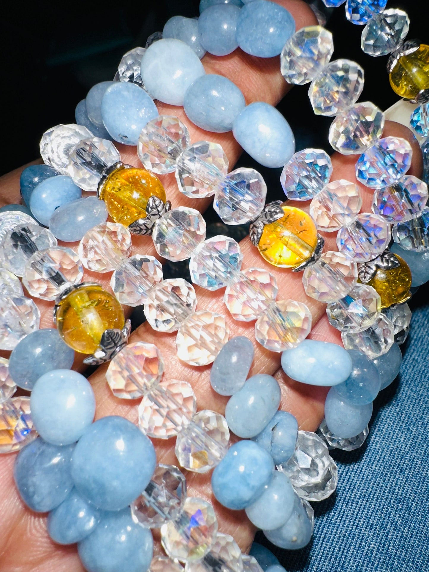 Handmade Aquamarine and Citrine Bead Bracelet - Promote Serenity and Wealth