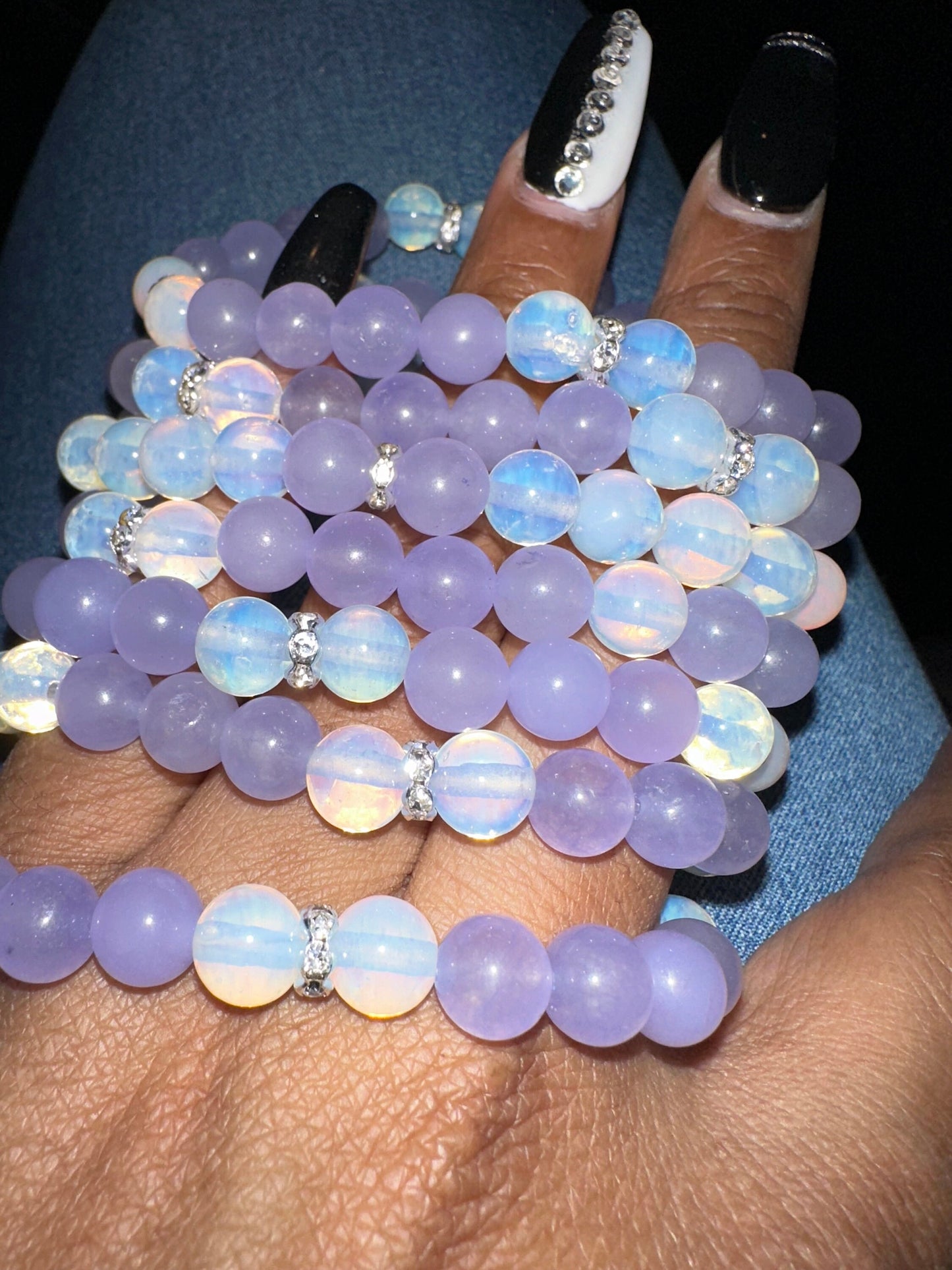 White Opal and Purple Jade Bracelet - Spiritual Awakenings