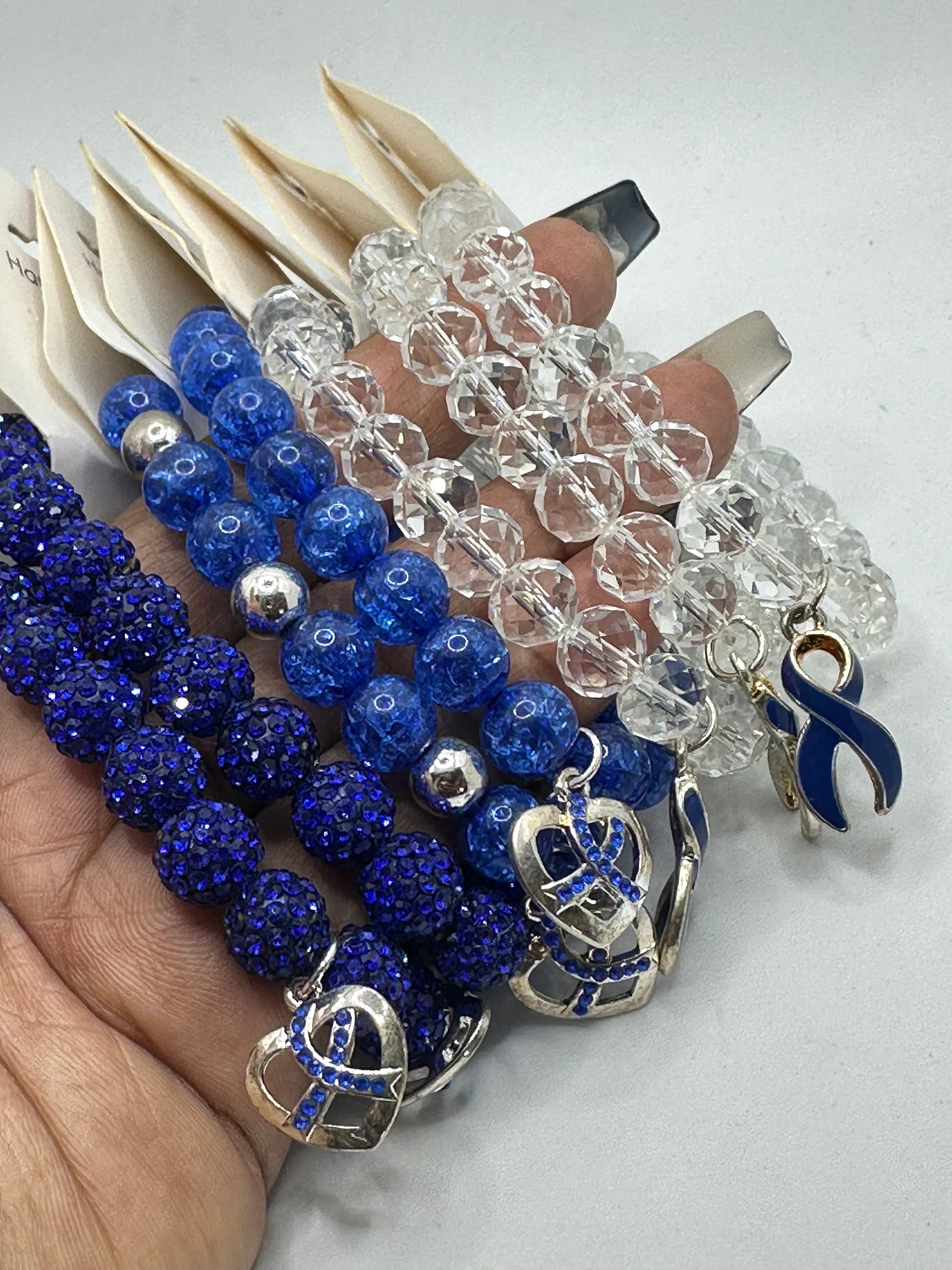 Colon Cancer (awareness)/ Blue Ribbon-Meaningful Gift for Her: Handmade Beaded Bracelet Supporting Survivors