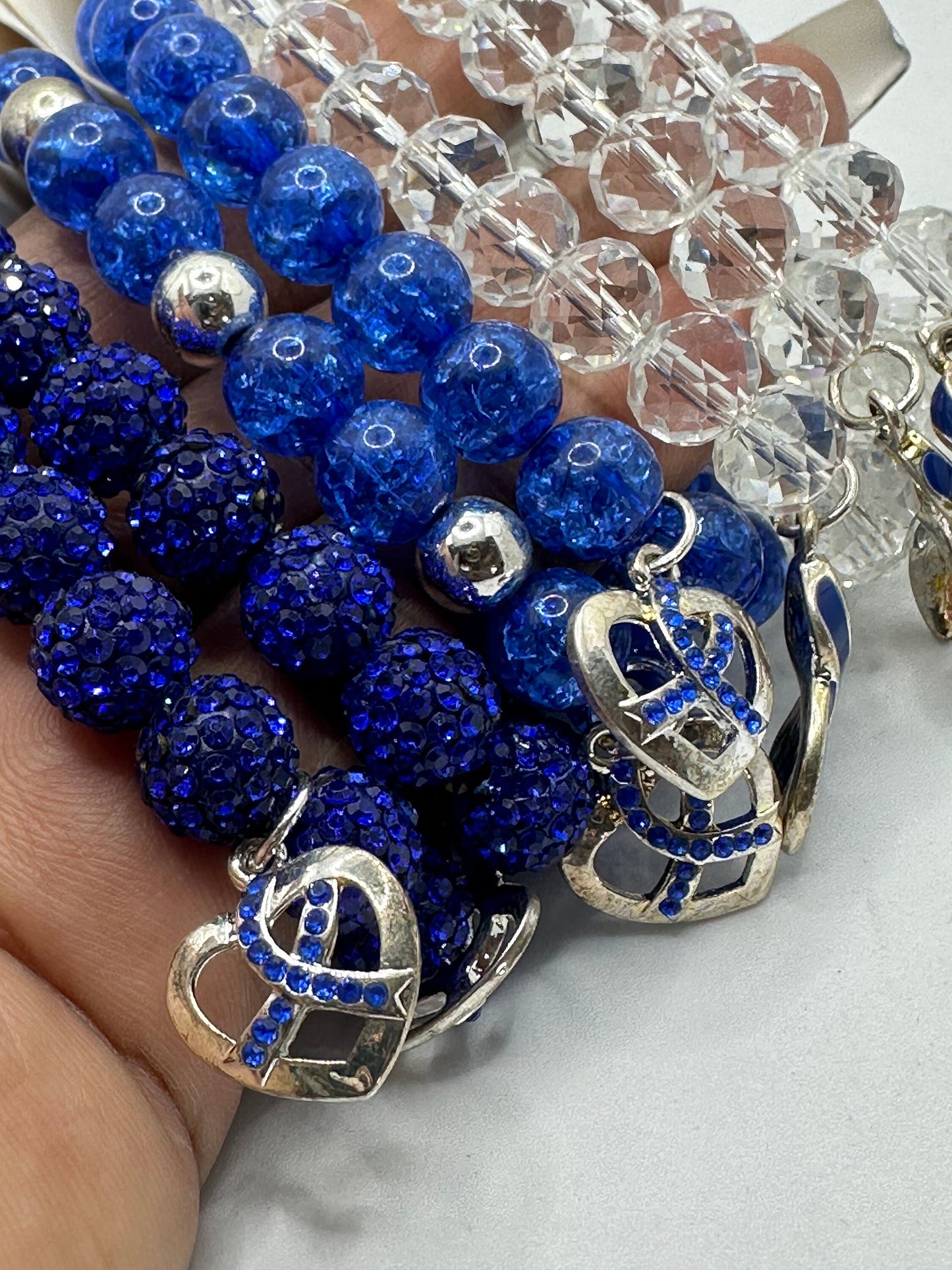 Colon Cancer (awareness)/ Blue Ribbon-Meaningful Gift for Her: Handmade Beaded Bracelet Supporting Survivors