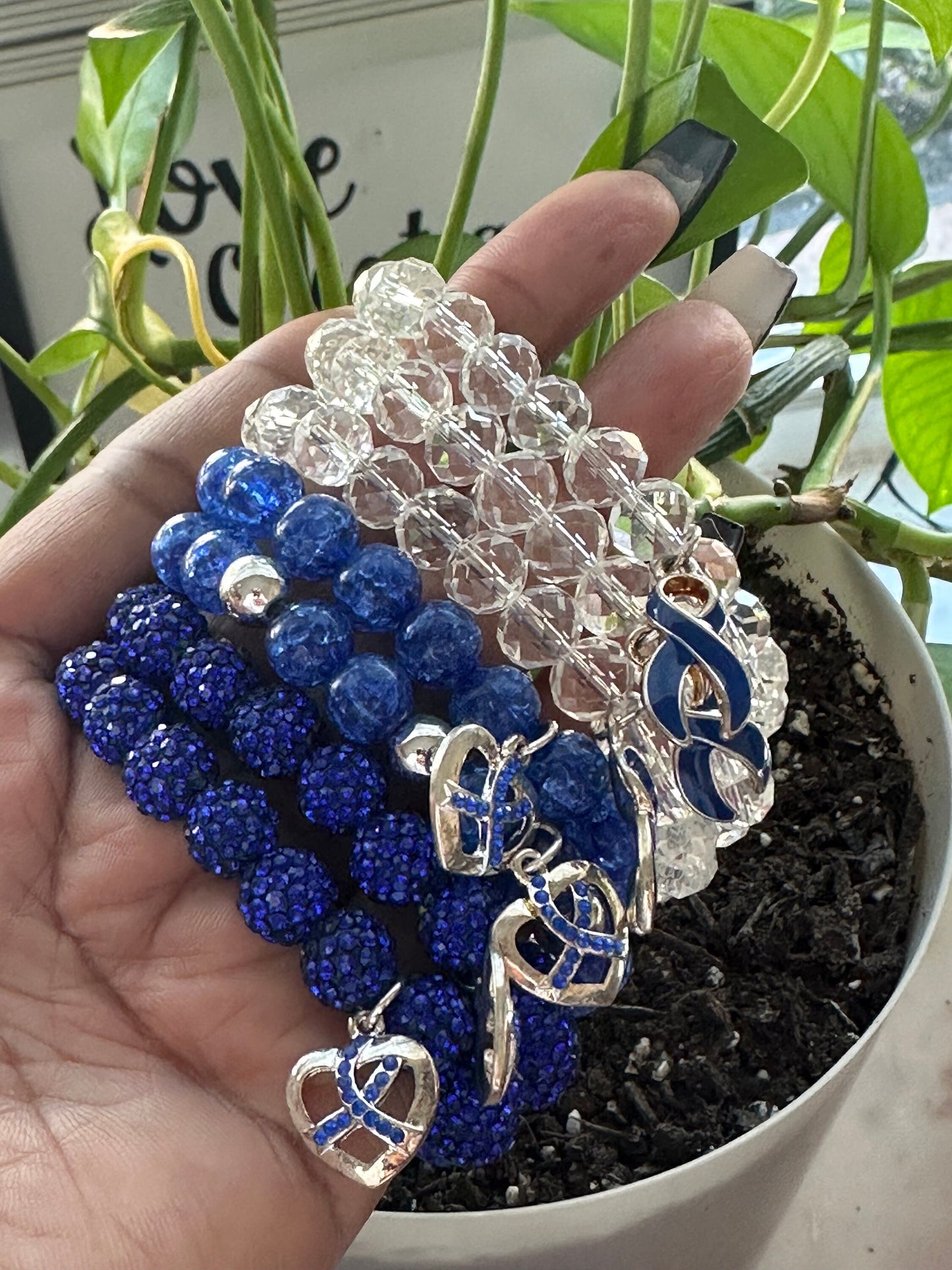 Colon Cancer (awareness)/ Blue Ribbon-Meaningful Gift for Her: Handmade Beaded Bracelet Supporting Survivors