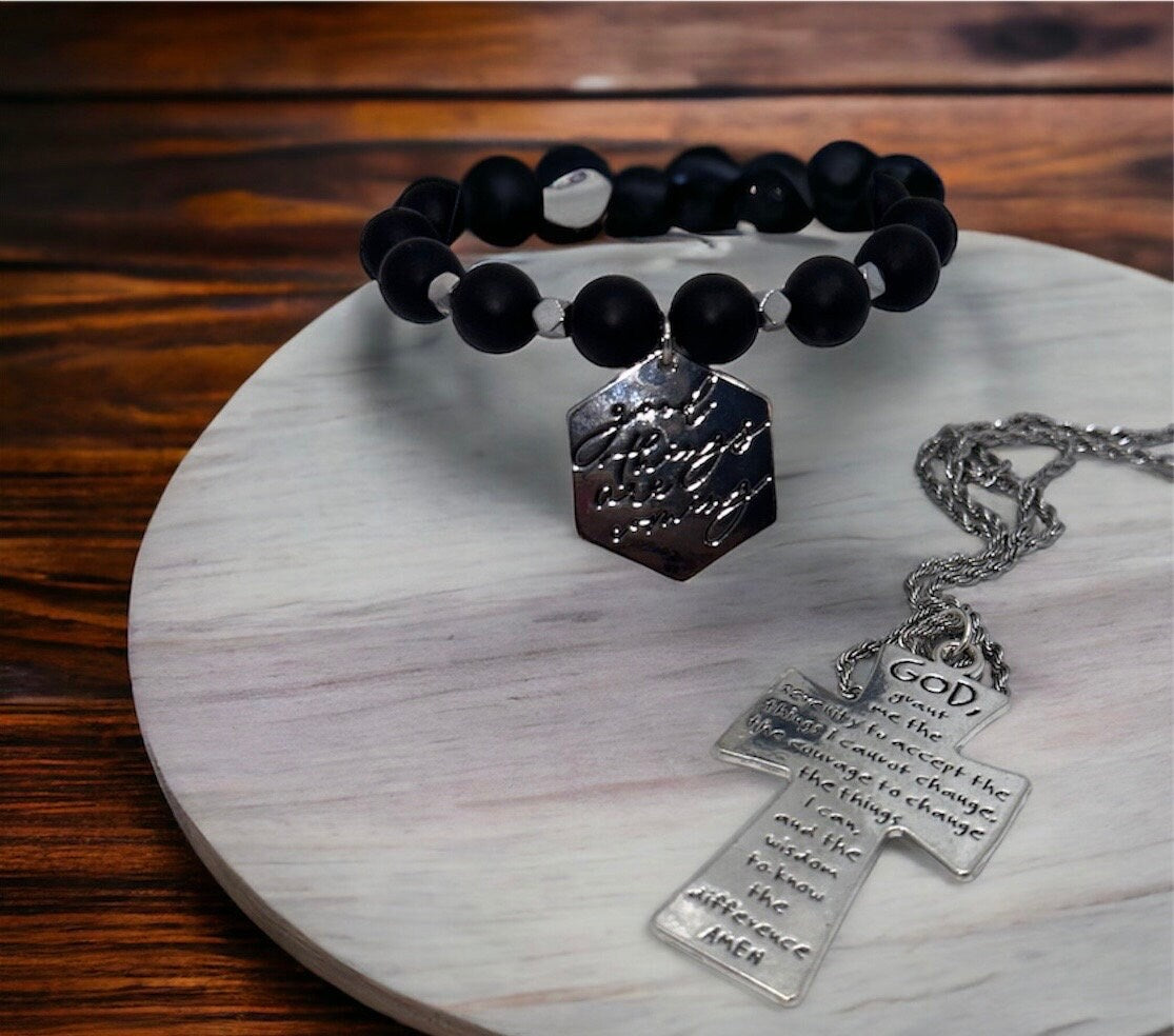 Protection and Strength Set: Black Onyx Bracelet and Hematite Necklace