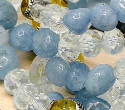 Handmade Aquamarine and Citrine Bead Bracelet - Promote Serenity and Wealth