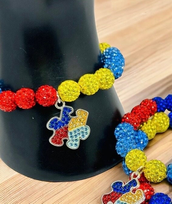 Colorful and Vibrant Autism Awareness Gift: Dainty Bracelet with Puzzle Piece Accents