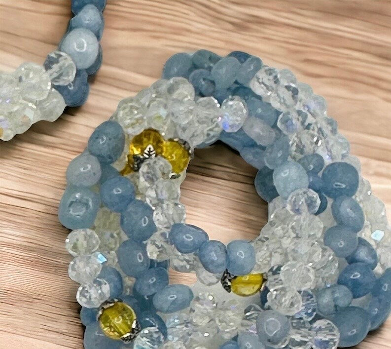 Handmade Aquamarine and Citrine Bead Bracelet - Promote Serenity and Wealth