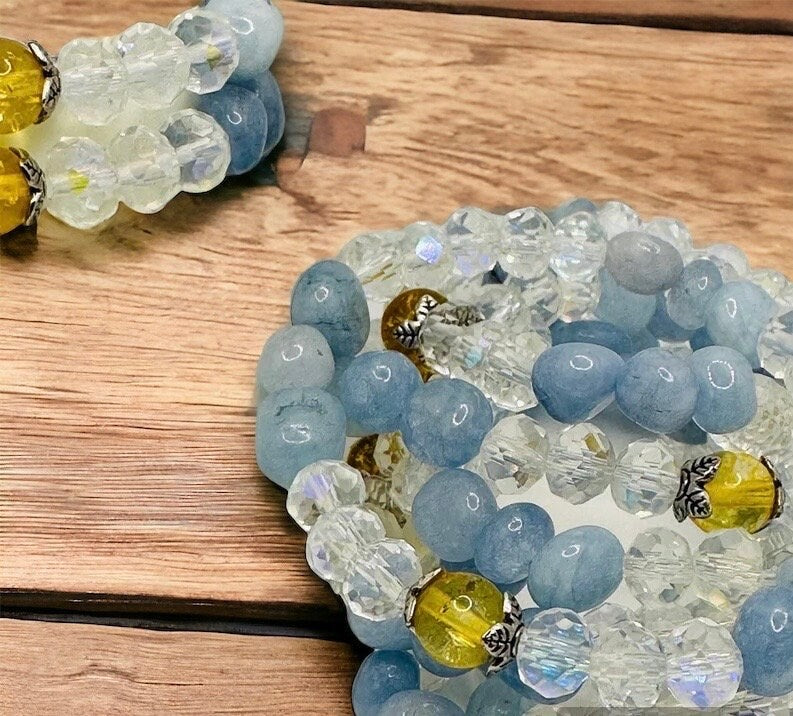 Handmade Aquamarine and Citrine Bead Bracelet - Promote Serenity and Wealth