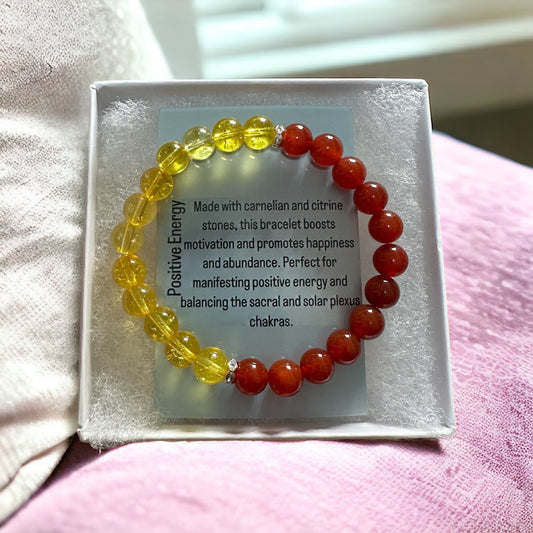 Sacral and Solar Plexus Chakra Bracelet - Handmade Carnelian and Citrine Beaded Bracelet for Positive Energy and Abundance