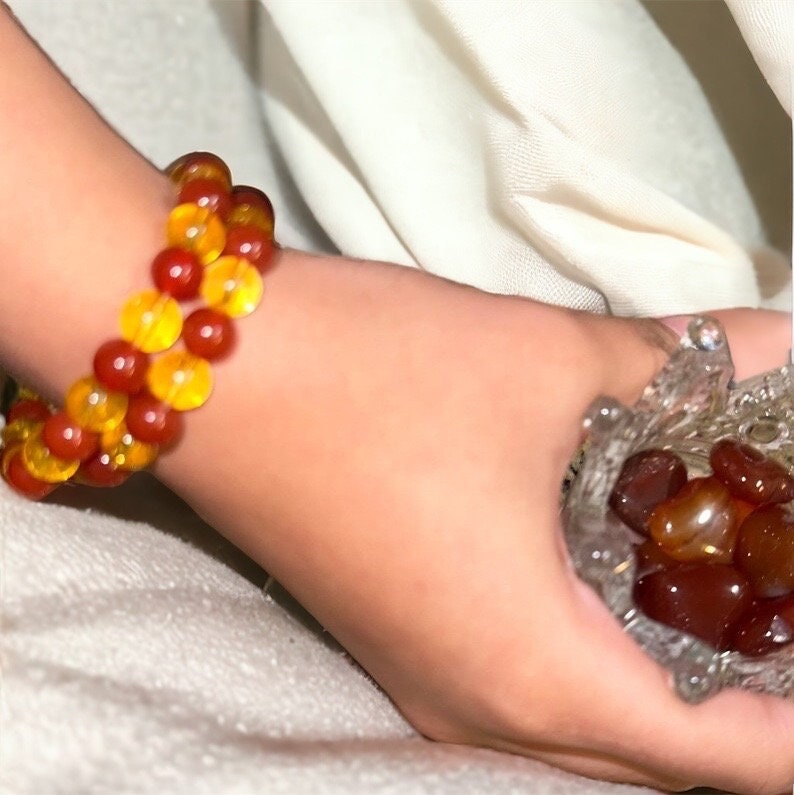 Sacral and Solar Plexus Chakra Bracelet - Handmade Carnelian and Citrine Beaded Bracelet for Positive Energy and Abundance