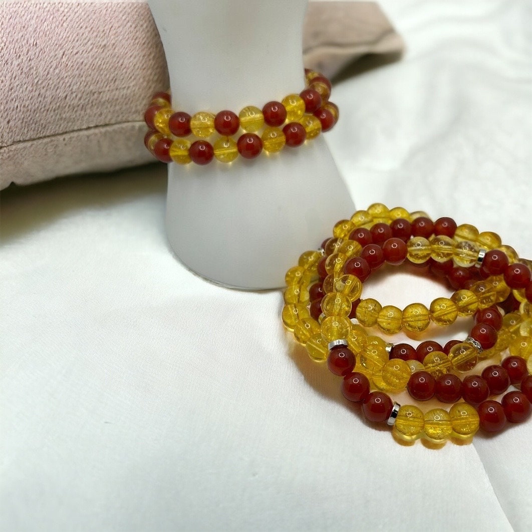 Sacral and Solar Plexus Chakra Bracelet - Handmade Carnelian and Citrine Beaded Bracelet for Positive Energy and Abundance