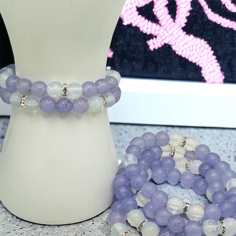 White Opal and Purple Jade Bracelet - Spiritual Awakenings