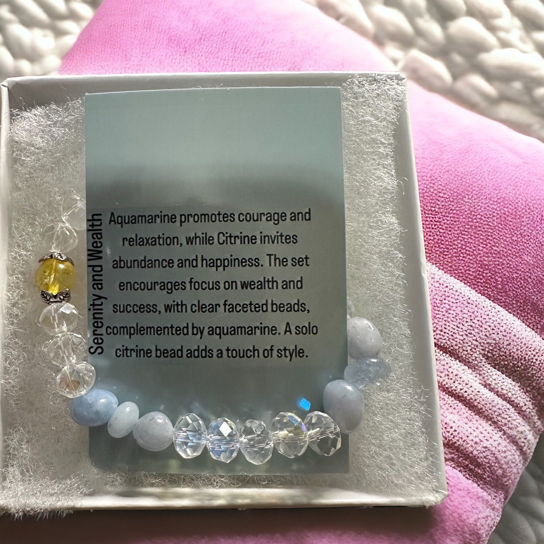 Handmade Aquamarine and Citrine Bead Bracelet - Promote Serenity and Wealth