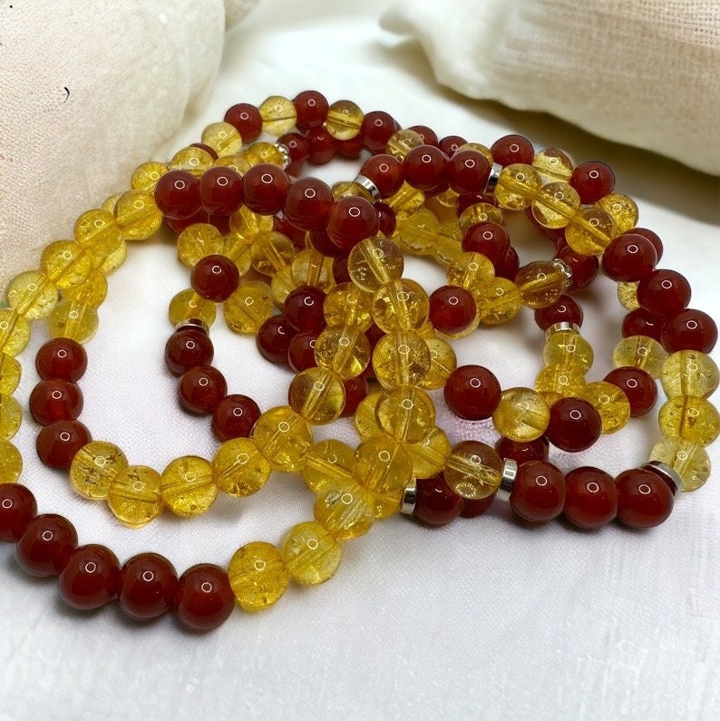 Sacral and Solar Plexus Chakra Bracelet - Handmade Carnelian and Citrine Beaded Bracelet for Positive Energy and Abundance