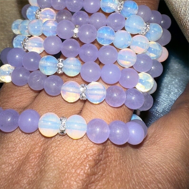 White Opal and Purple Jade Bracelet - Spiritual Awakenings