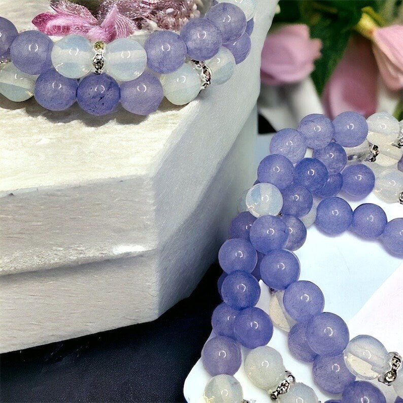 White Opal and Purple Jade Bracelet - Spiritual Awakenings