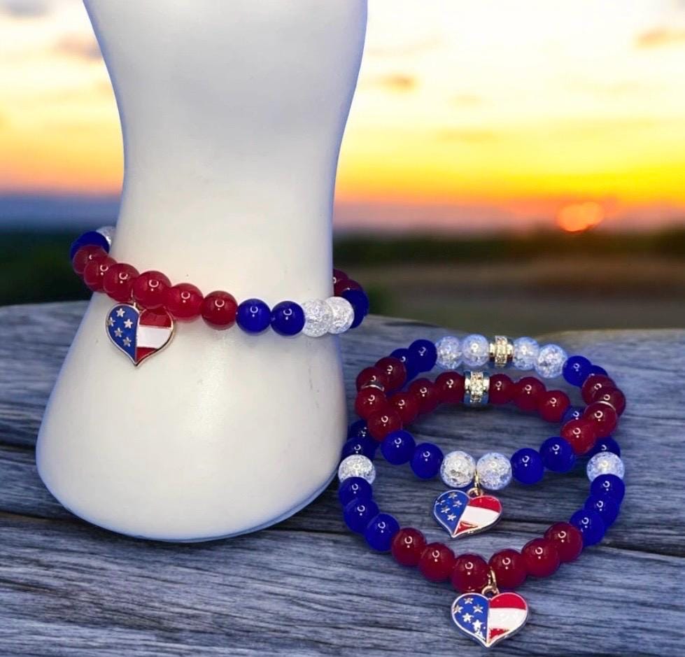 Patriotic Beaded to Bracelets – Single and Stack Options