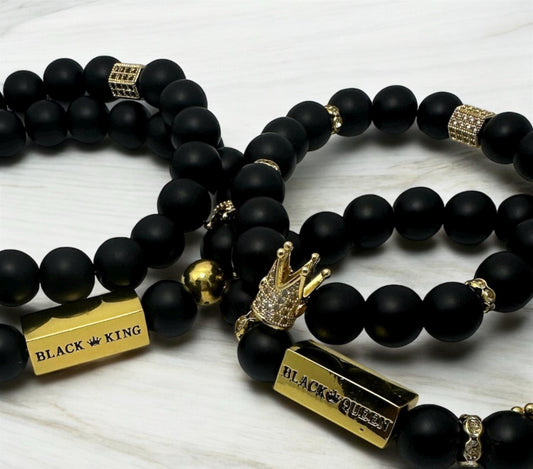 Black King & Queen Matte Bead Bracelets | Couple’s Matching Bracelets | Black Love Jewelry | His and Hers Bracelets | Anniversary Gift