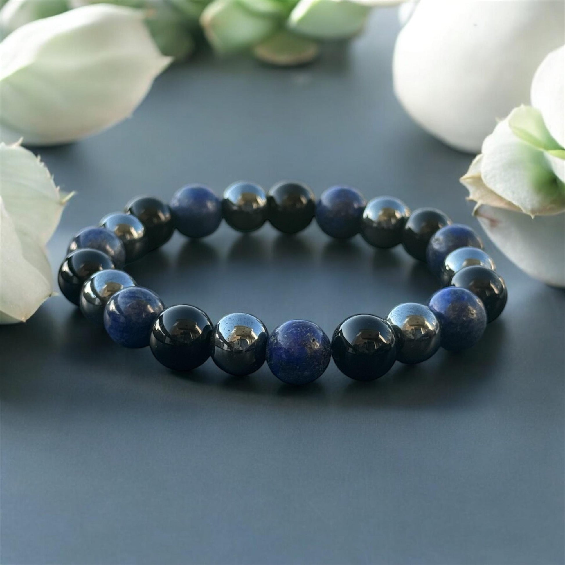 Strength & Focus Bracelet: Lapis Lazuli, Black Onyx, and Hematite