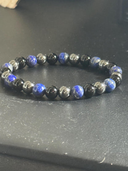 Strength & Focus Bracelet: Lapis Lazuli, Black Onyx, and Hematite