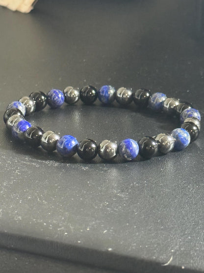 Strength & Focus Bracelet: Lapis Lazuli, Black Onyx, and Hematite