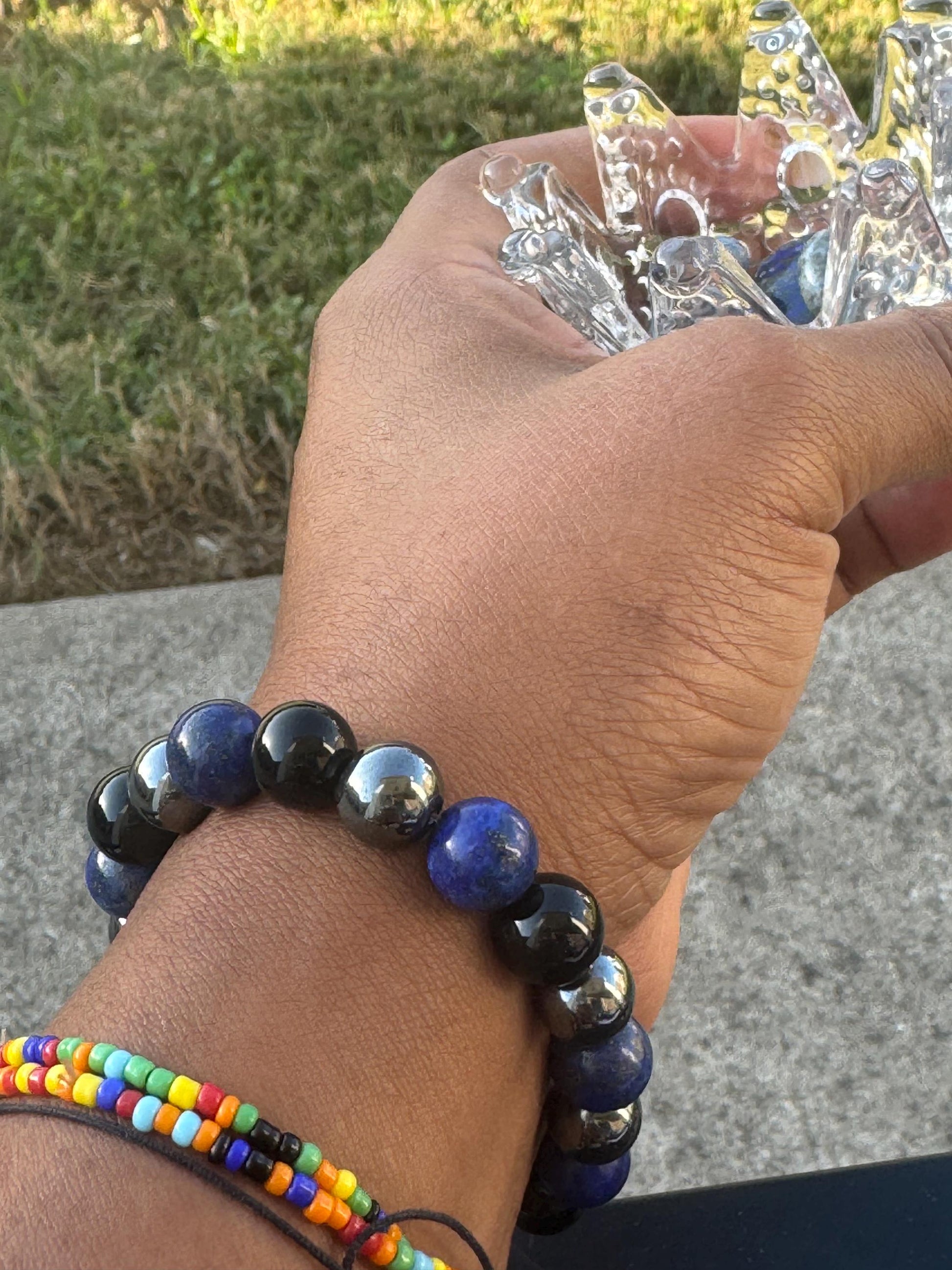 Strength & Focus Bracelet: Lapis Lazuli, Black Onyx, and Hematite