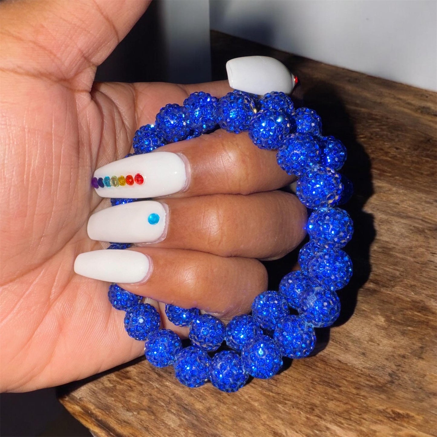 Viral Blue Sparkle Bracelet | Handmade 10mm Rhinestone Beads