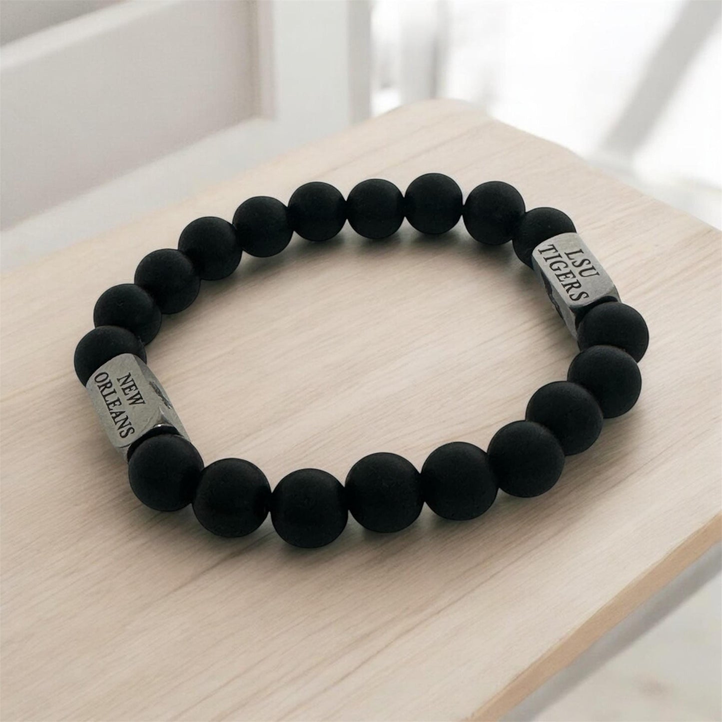 Men’s Sports Team Beaded Bracelet Matte Black