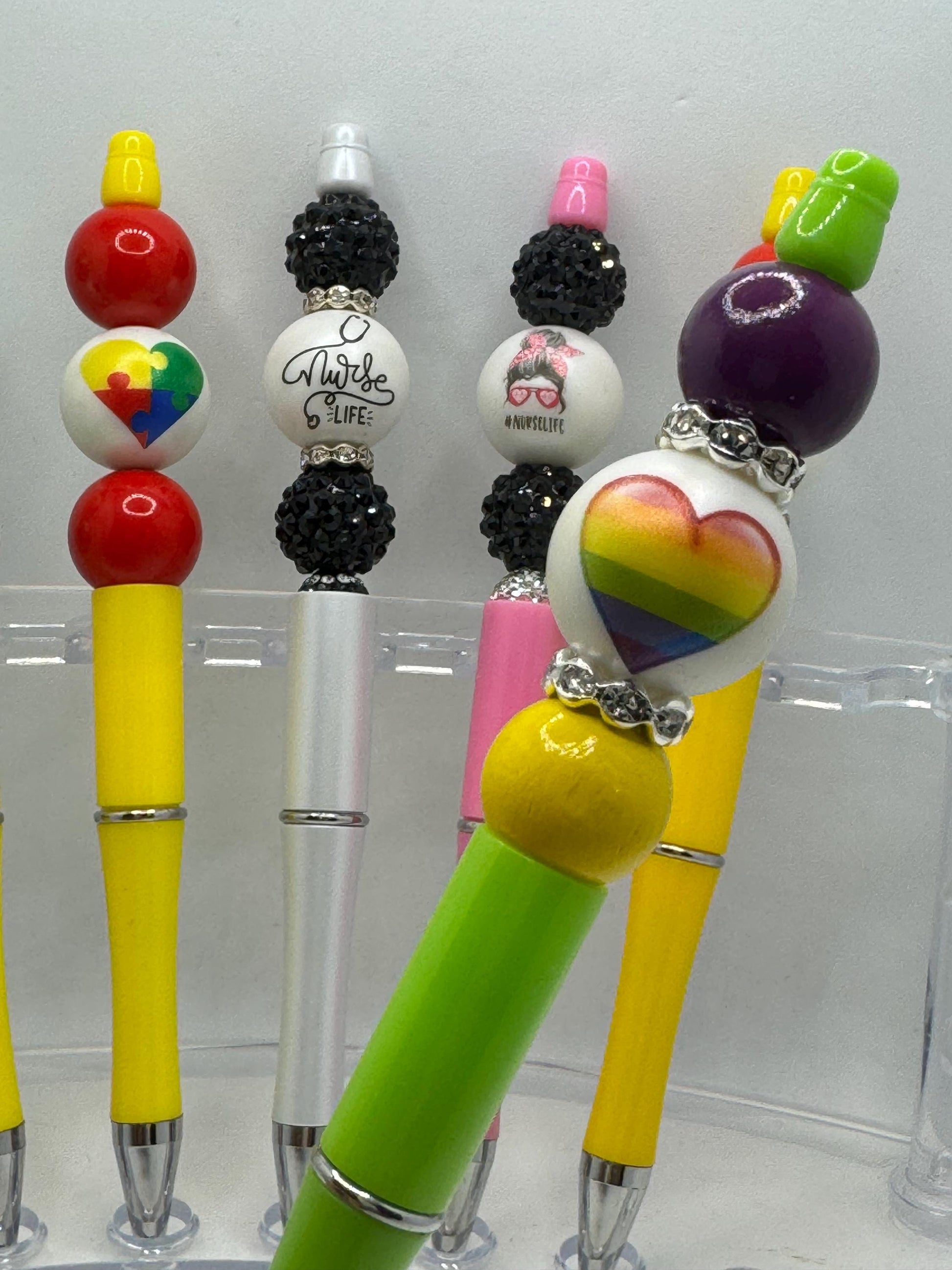 Beaded Pens: Yin Yang, Nurse Life, Awareness, and Patriotic Designs