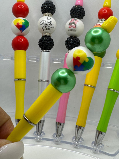 Beaded Pens: Yin Yang, Nurse Life, Awareness, and Patriotic Designs