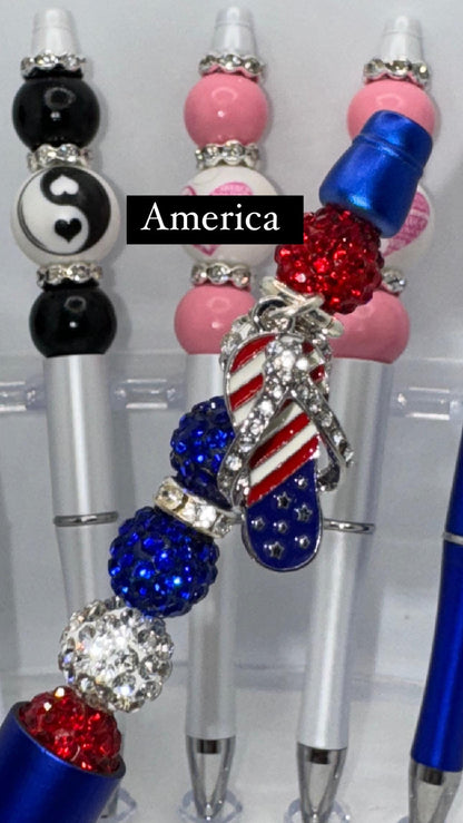 Beaded Pens: Yin Yang, Nurse Life, Awareness, and Patriotic Designs