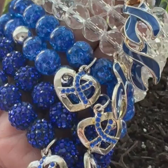 Colon Cancer (awareness)/ Blue Ribbon-Meaningful Gift for Her: Handmade Beaded Bracelet Supporting Survivors